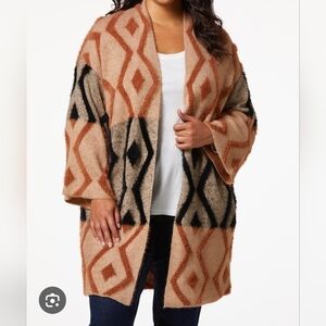 Cato Chunky Long Cardigan Sweater Color Block Geometric Pattern Medium